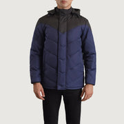 
Nærmynd of Classic Collar & Zipper With Velcro Placket Hardware on Luka Svartur & Blár Hooded Puffer Leðurjakki fyrir Karla