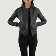 
Luna Hooded Bomberjakki úr Leðri fyrir Konur – alternate product view 1