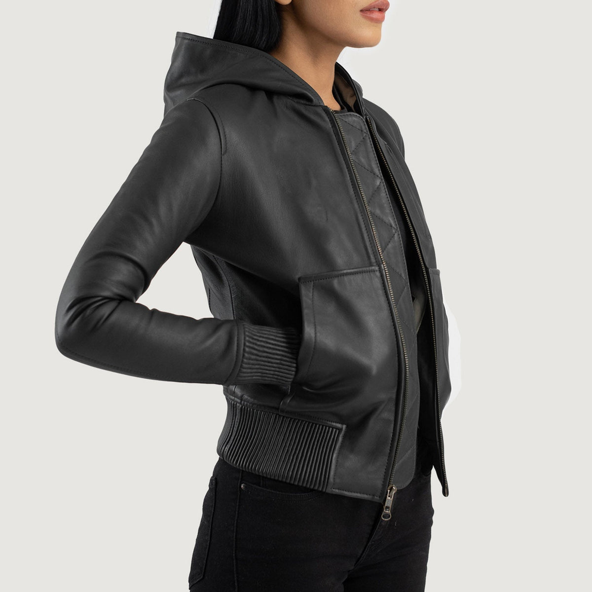 
Luna Hooded Bomberjakki úr Leðri fyrir Konur – alternate product view 2