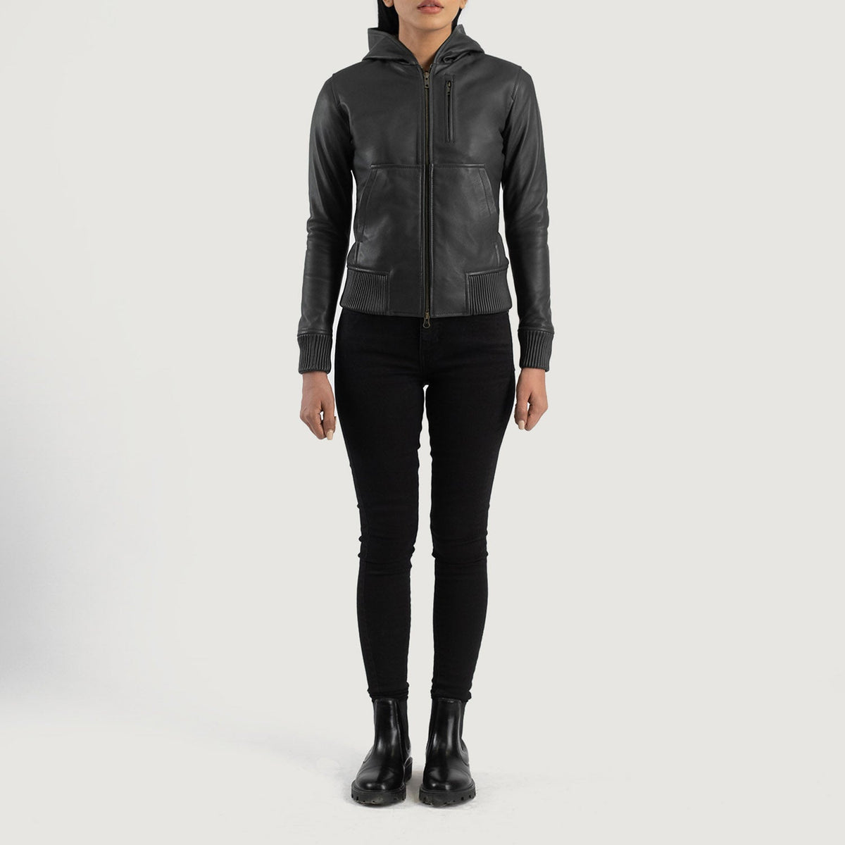 
Luna Hooded Bomberjakki úr Leðri fyrir Konur – alternate product view 3