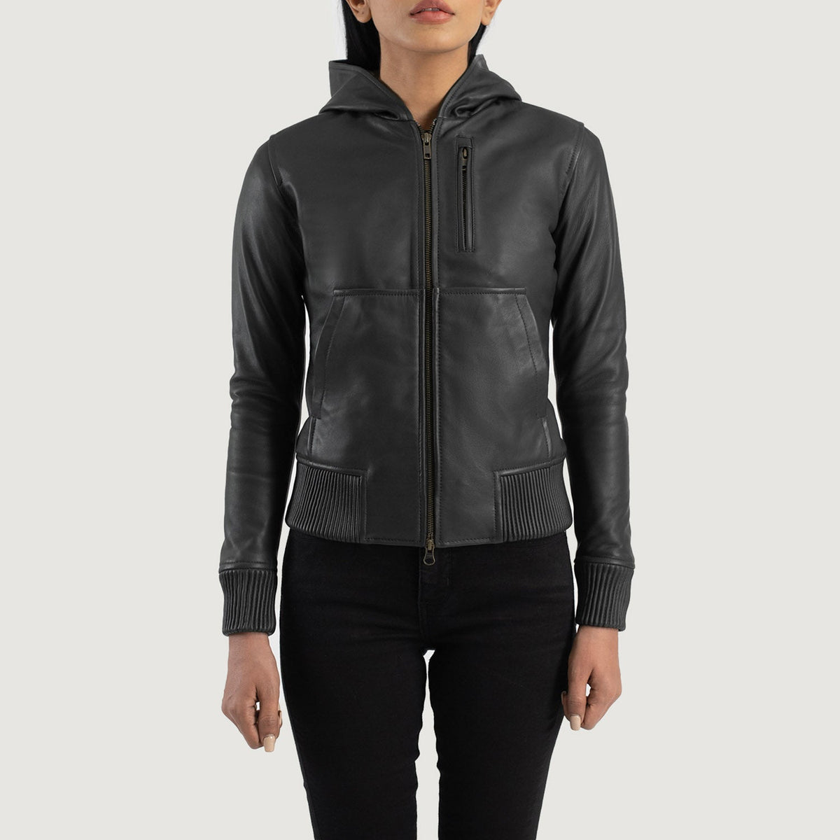 
Luna Hooded Bomberjakki úr Leðri fyrir Konur – alternate product view 4