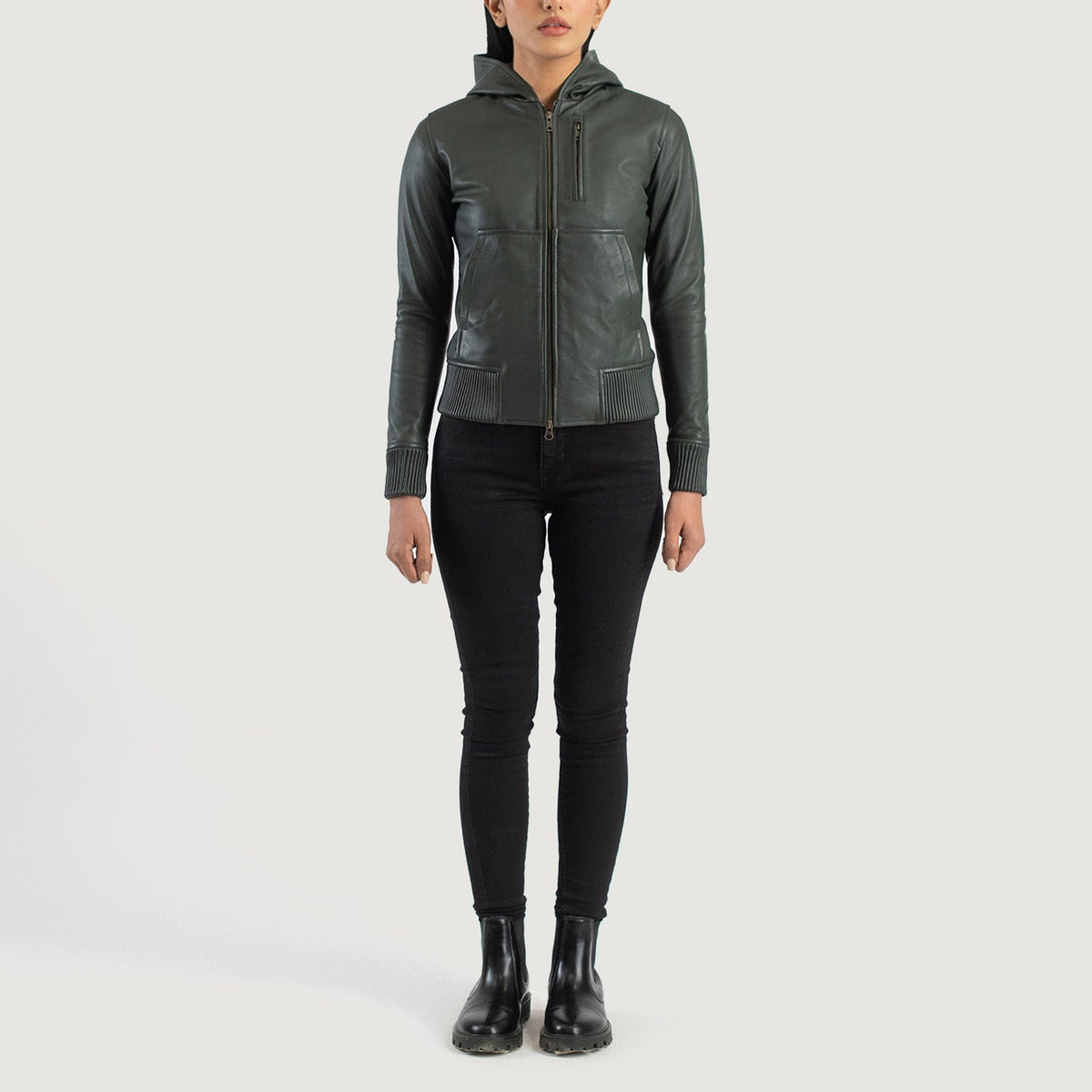 
Luna Hooded Bomberjakki úr Leðri fyrir Konur – alternate product view 3
