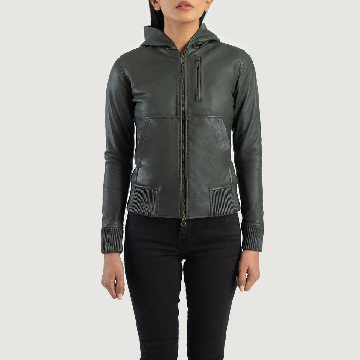 
Luna Hooded Bomberjakki úr Leðri fyrir Konur – alternate product view 4