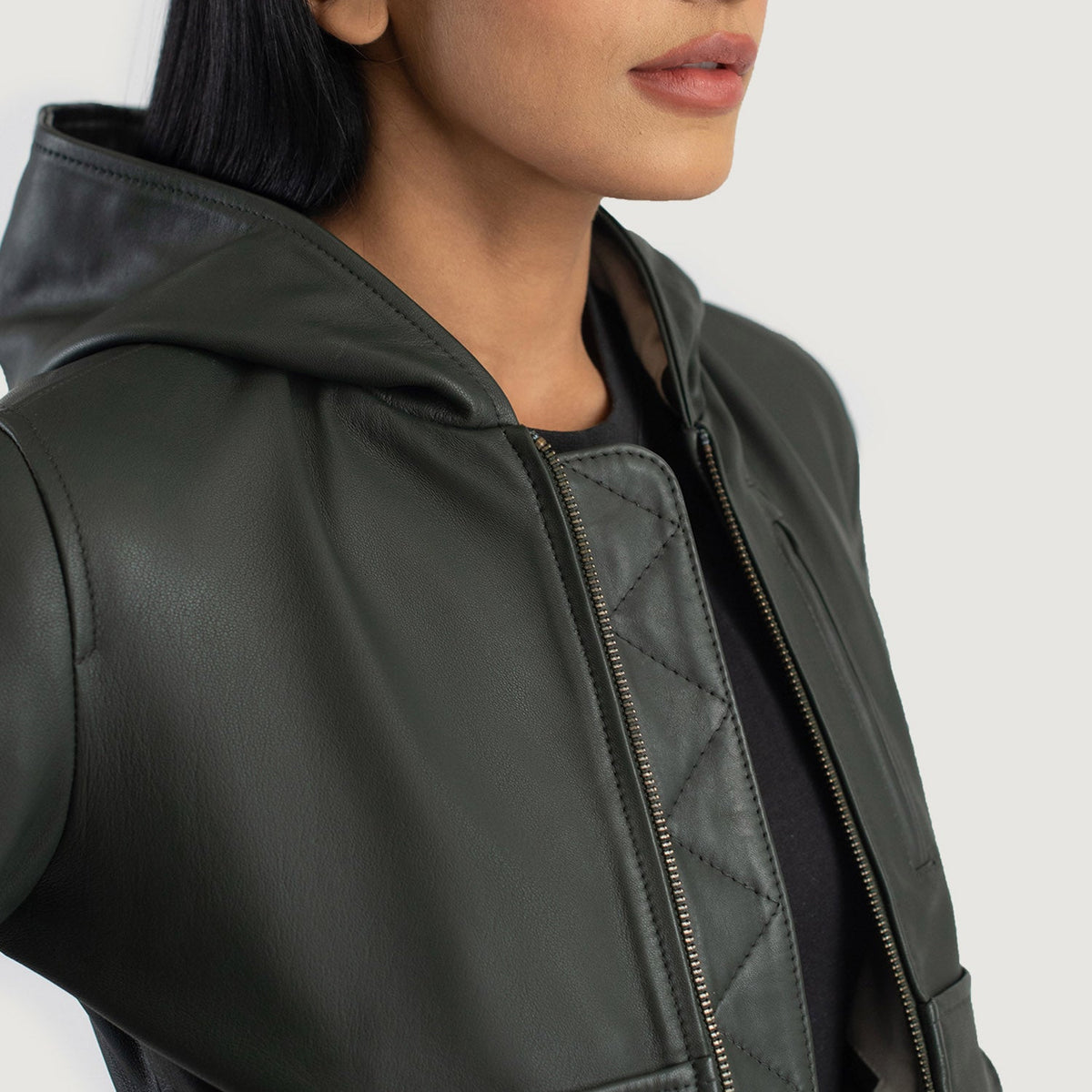 
Luna Hooded Bomberjakki úr Leðri fyrir Konur – alternate product view 6