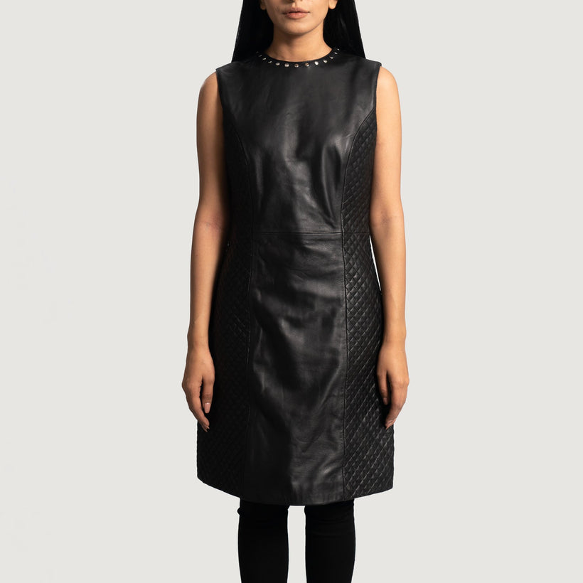 Luxe Svartur Leather Dress fyrir konur
