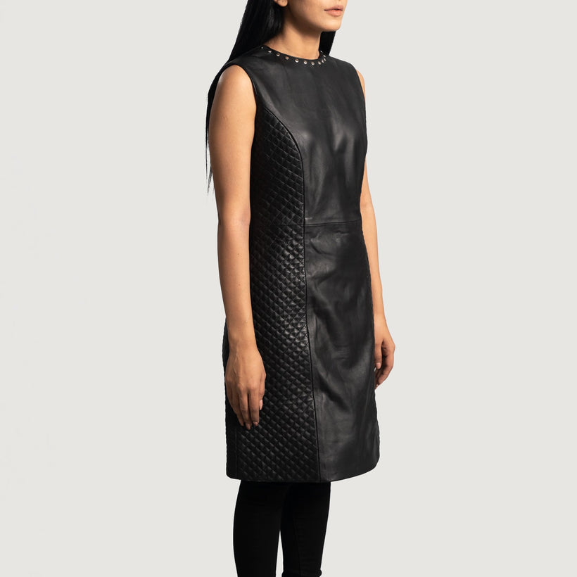 Luxe Svartur Leather Dress fyrir konur