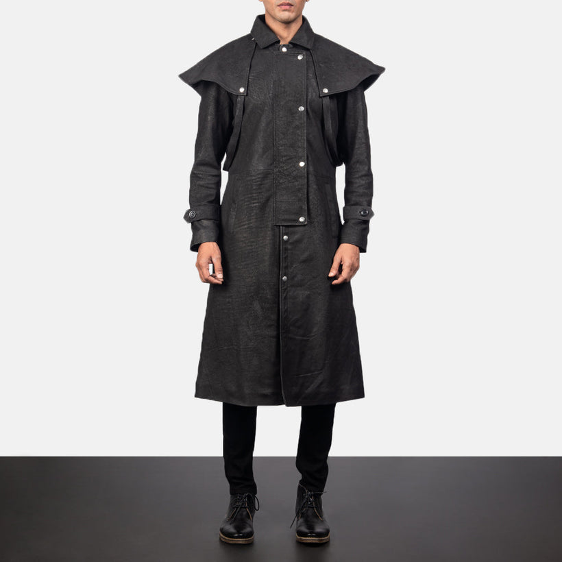 Maverick Svartur Leather Duster fyrir Karla