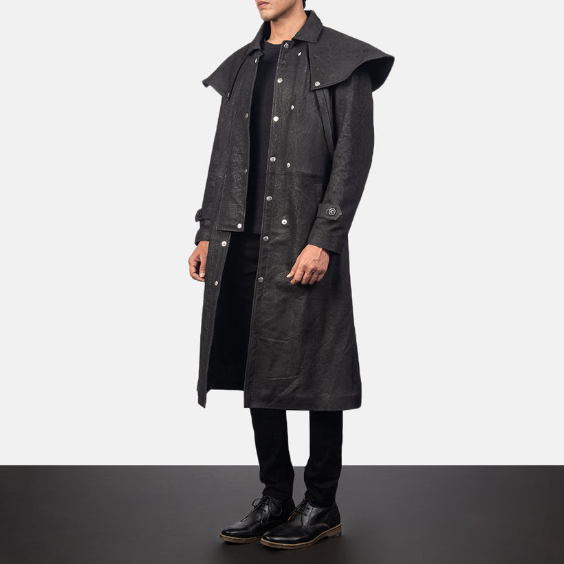 Maverick Svartur Leather Duster fyrir Karla