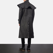 
Maverick Svartur Leather Duster fyrir Karla - Hliðarsýn með vinnuvistfræðilegu ermasniði
