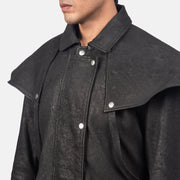 
Nærmynd of Shirt & Heavy-Duty Zipper Hardware on Maverick Svartur Leather Duster fyrir Karla