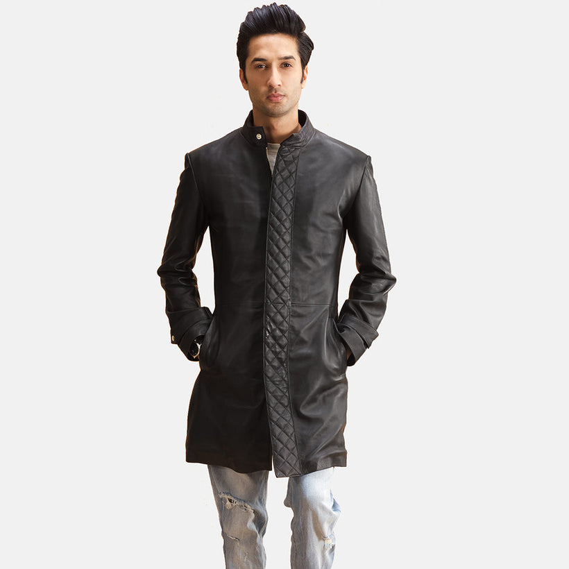 Midlander Quilted Svartur Leather Coat fyrir karla