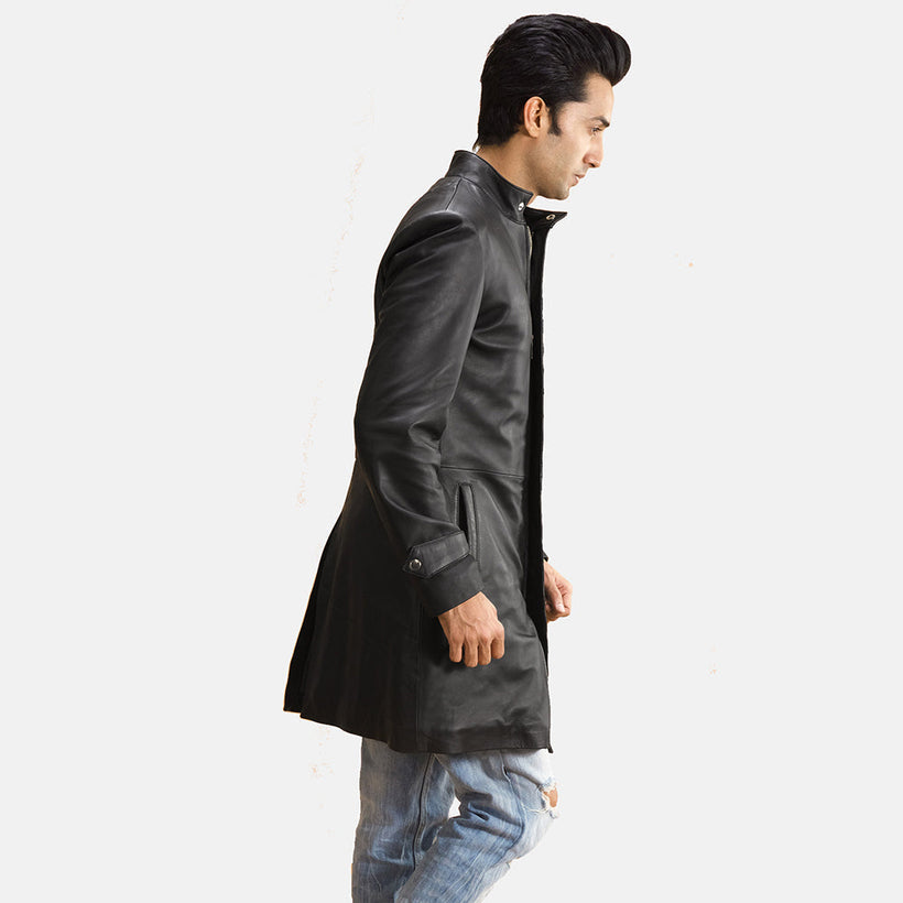 Midlander Quilted Svartur Leather Coat fyrir karla