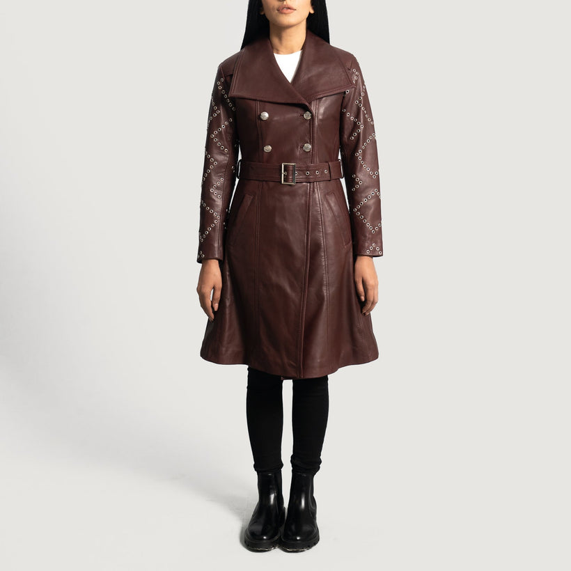 Missoni Maroon Leather Trench Coat fyrir konur