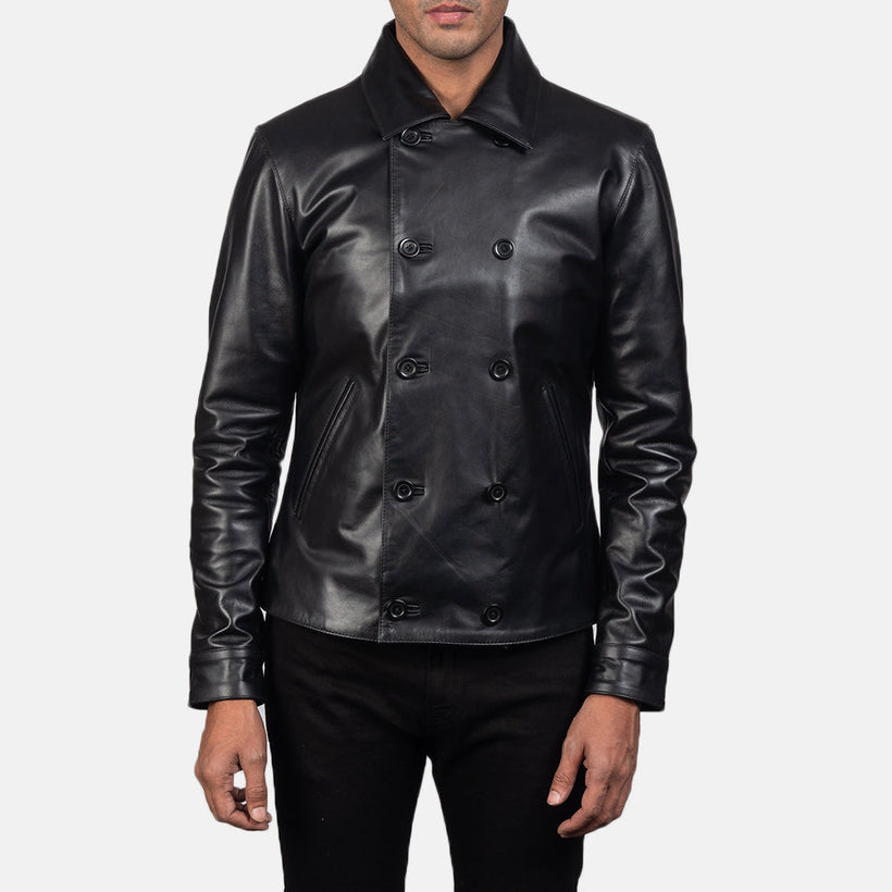 Mod Svartur Leather Peacoat fyrir karla