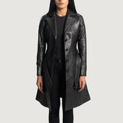 
Moonlight Svartur Leðurfrakki fyrir Konur in Black Sheepskin Leather - Að framan með sniðinni hönnun | Kaupa á netinu