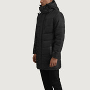 
Black Full-Grain Leather Hooded Jacket - Að aftan með nákvæmri axlasniði og hreinum fald