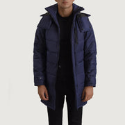 
Moore Blár Hooded Parka fyrir Karla in Blue Full-Grain Leather - Að framan með sniðinni hönnun | Kaupa á netinu