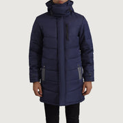 
Nærmynd of Classic Collar & Zipper With Snap Button Placket Hardware on Moore Blár Hooded Parka fyrir Karla
