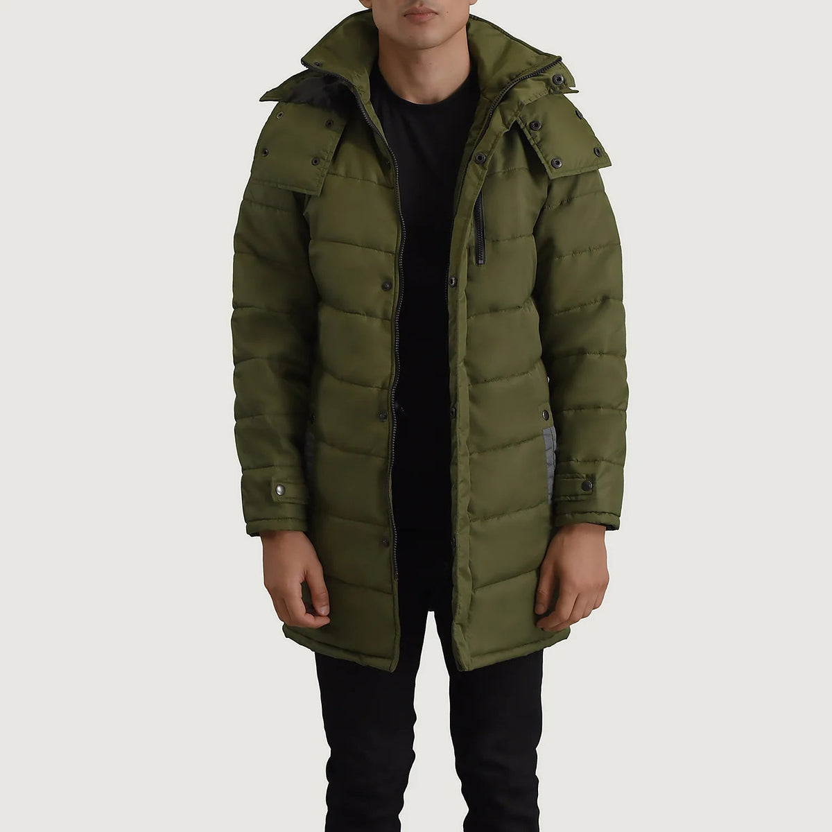 
Moore Grænn Hooded Parka fyrir Karla in Green Full-Grain Leather - Að framan með sniðinni hönnun | Kaupa á netinu
