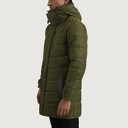 
Green Full-Grain Leather Hooded Jacket - Að aftan með nákvæmri axlasniði og hreinum fald