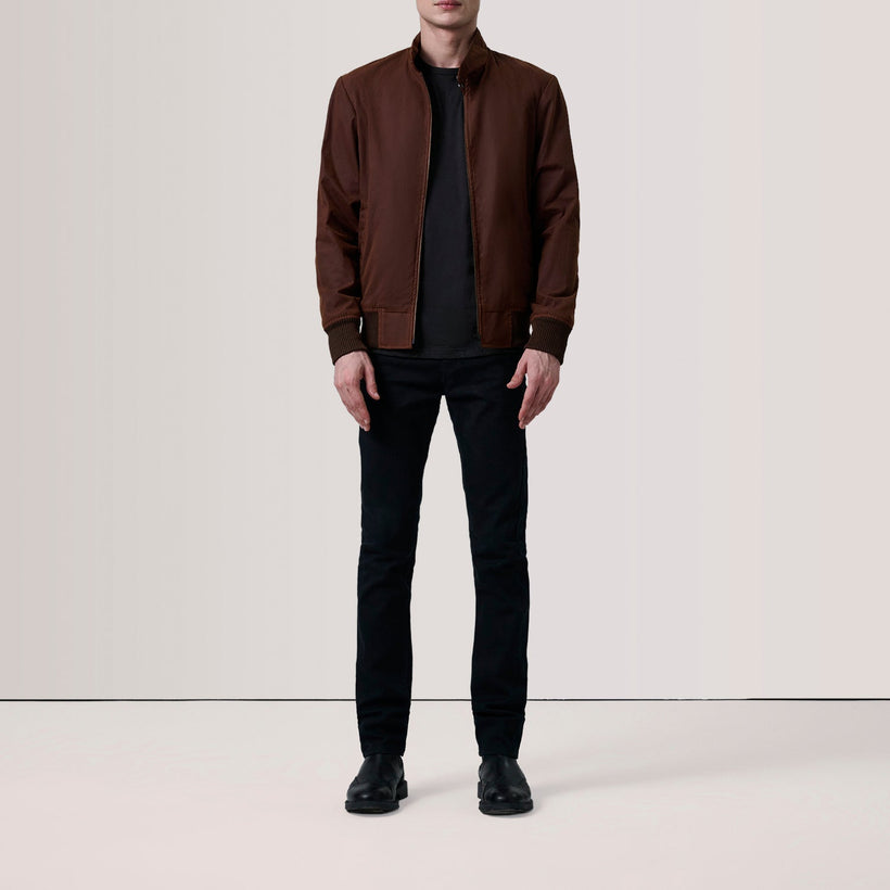 Morrison Brúnn Canvas Bomber jakki úr leðri fyrir karla