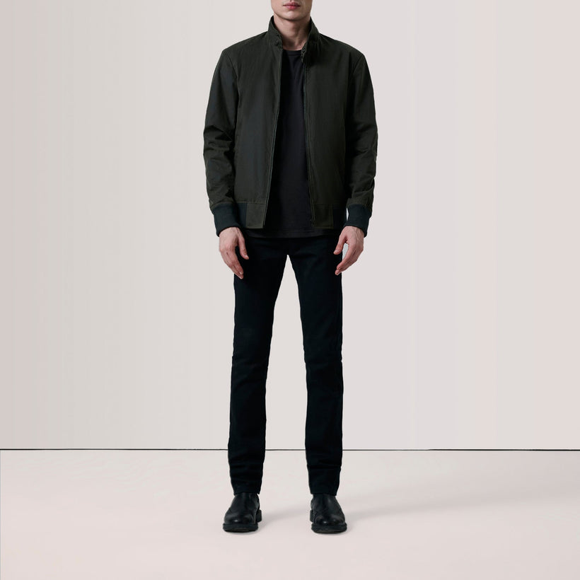 Morrison Olive Canvas Bomber jakki úr leðri fyrir karla