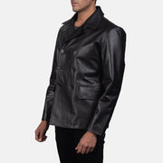 Black Cowhide leather Blazer - Back View Showing Tailored Shoulder Fit &amp; Clean Hemline