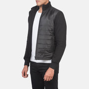 
Black Polyester (Torso) &Amp; Knitted Fabric (Sleeves) Winter Jacket - Að aftan með nákvæmri axlasniði og hreinum fald