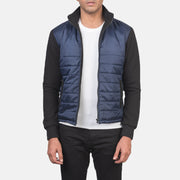 
Nashville Rimlaskorinn Blár Windbreaker Leðurjakki fyrir Karla in Blue & Black Nylon (Torso) &Amp; Knitted Fabric (Sleeves) - Að framan með sniðinni hönnun | Kaupa á netinu
