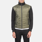 
Nærmynd of High Neck & Zipper with wind flap Hardware on Nashville Rimlaskorinn Grænn Windbreaker Leðurjakki fyrir Karla