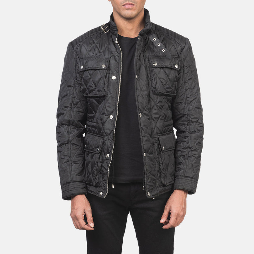 Nelson Quilted Svartur Windbreaker Leðurjakki fyrir karla