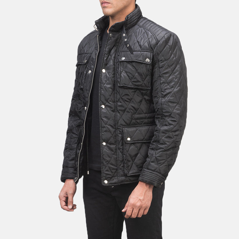 Nelson Quilted Svartur Windbreaker Leðurjakki fyrir karla