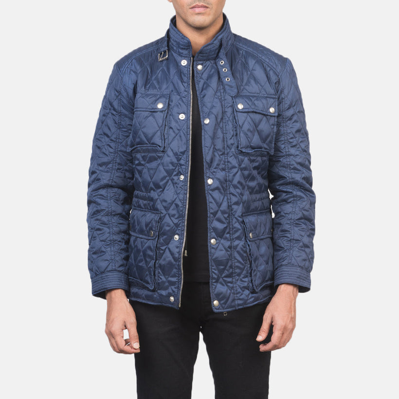Nelson Quilted Blue Windbreaker Leðurjakki fyrir karla