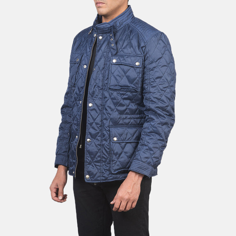 Nelson Quilted Blue Windbreaker Leðurjakki fyrir karla