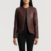 
Nexi Quilted Maroon Leather Jacket - Hliðarsýn með vinnuvistfræðilegu ermasniði