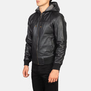 
Black Sheepskin Leather Hooded Jacket - Að aftan með nákvæmri axlasniði og hreinum fald
