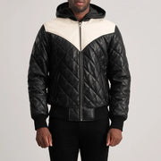 
Nærmynd of Hooded & Zipper Hardware on Norman Tan Hooded Bomber Leather Puffer Jacket