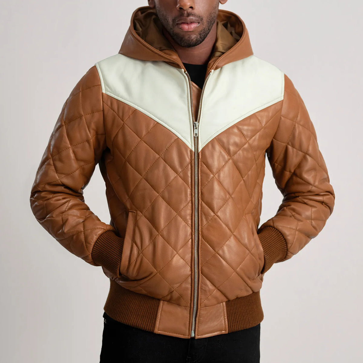 
Norman Leðurjakki Ljósbrúnn Puffer Leðurjakki fyrir Karla – alternate product view 4
