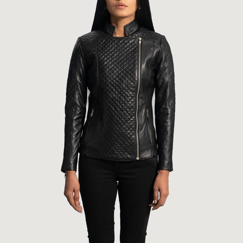 Orient Grain Quilted Svartur Mótorhjólajakki úr leðri fyrir konur