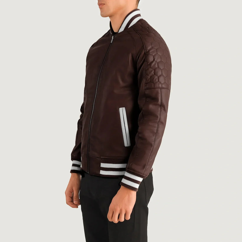 Pascal Vínrauður Leather Varsity Leðurjakki fyrir Karla
