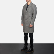 
Grey Synthetic Wool Trench Coat - Að aftan með nákvæmri axlasniði og hreinum fald