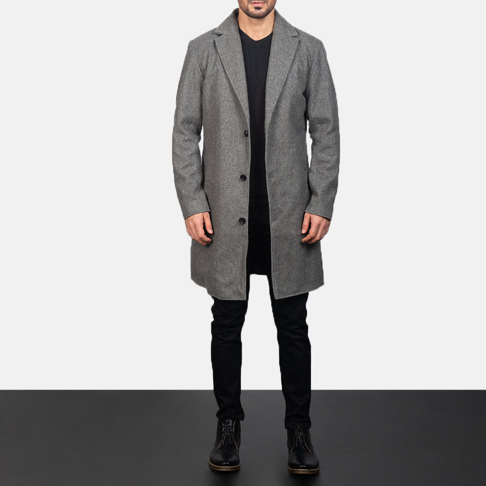 
Nærmynd of Notch & Button Hardware on Petrillo Grey Wool Single Breasted Leðursíðkápa fyrir Karla