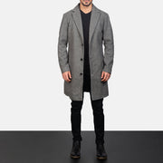 
Nærmynd of Notch & Button Hardware on Petrillo Grey Wool Single Breasted Leðursíðkápa fyrir Karla
