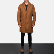 
Petrillo Khaki Wool Single Breasted Leðursíðkápa fyrir Karla in Khaki Synthetic Wool - Að framan með sniðinni hönnun | Kaupa á netinu