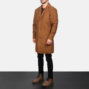 
Petrillo Khaki Wool Single Breasted Leðursíðkápa fyrir Karla - Hliðarsýn með vinnuvistfræðilegu ermasniði