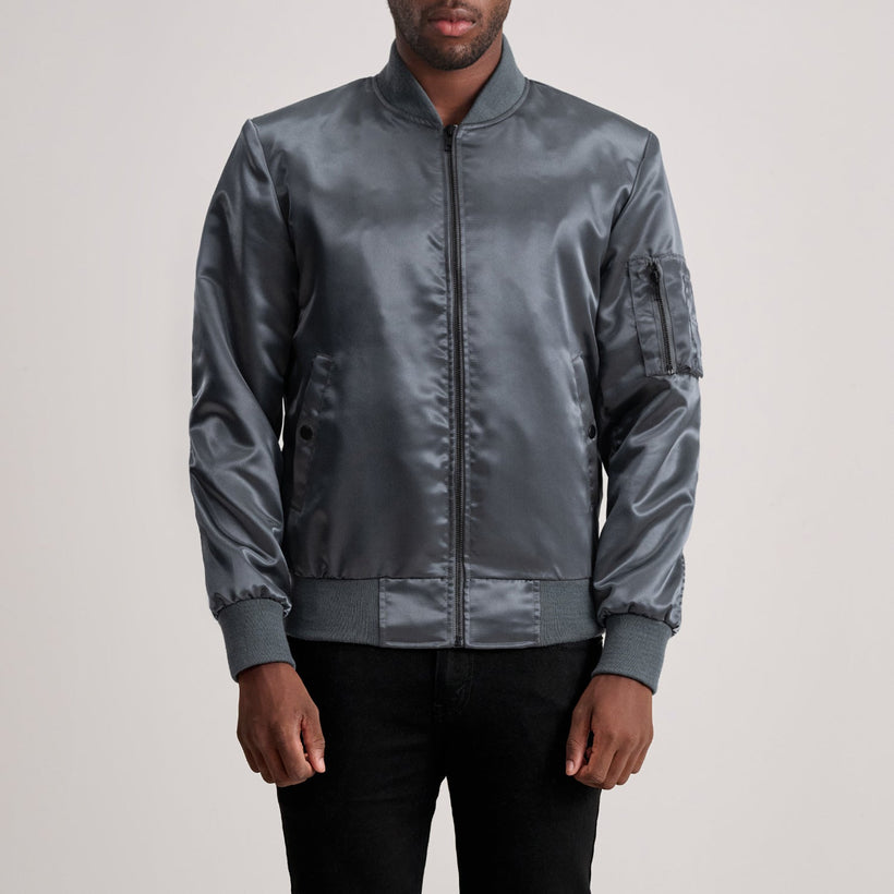 Quinton MA-1 Grey Bomber jakki úr leðri fyrir karla