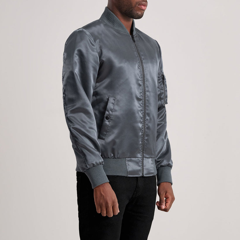 Quinton MA-1 Grey Bomber jakki úr leðri fyrir karla
