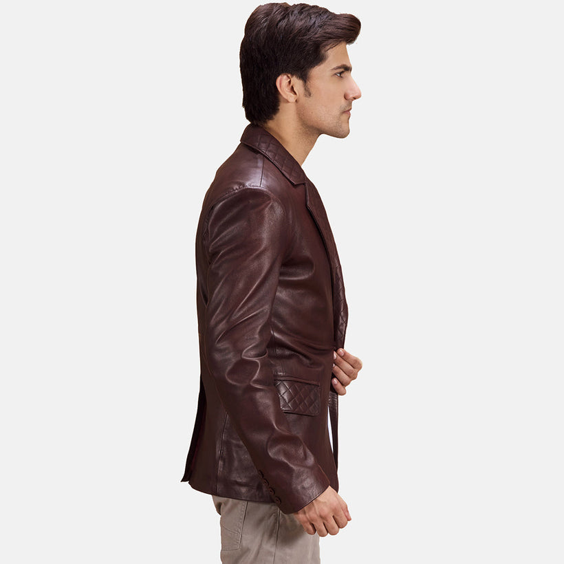 Radaron Quilted Maroon Leather Blazer fyrir karla