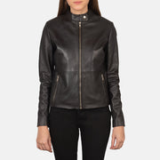 
Rave Brown Leather Biker Jacket in Brown Sheepskin Leather - Að framan með sniðinni hönnun | Kaupa á netinu