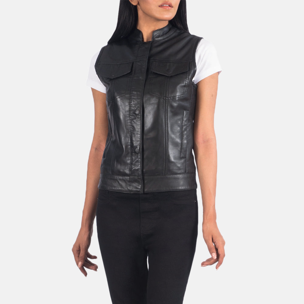 
Nærmynd of Band & Zipper Hardware on Rayne Moto Svartur Leðurvesti fyrir Konur